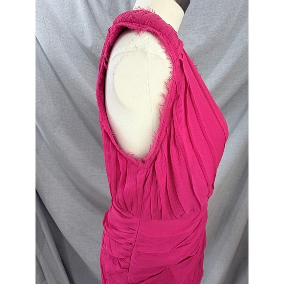 Madison Marcus Pink Silk Layered Pleated Frayed Edge Dress V-Neck Sleeveless - Picture 10 of 11